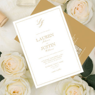 Invitación Código QR Boda de Monograma con guión dorado clási