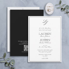 Invitación Código QR Boda de monograma de guión clásico