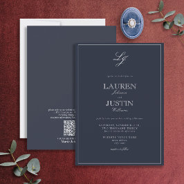 Invitación Código QR Boda de Monograma de la Marina Azul clás