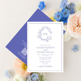 Invitación Código QR Boda de monograma Escudo de leafy de per
