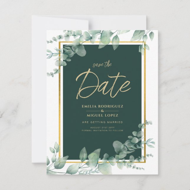 Invitación CÓDIGO QR BODA de oro de LeahG Eucalyptus Greenery (Anverso)