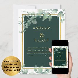 Invitación CÓDIGO QR BODA de oro de LeahG Eucalyptus Greenery