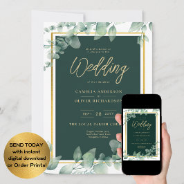 Invitación CÓDIGO QR BODA de oro de LeahG Eucalyptus Greenery