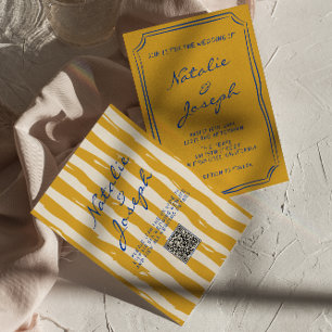 Invitación Código QR Boda de Pinstripes Escritas a Mano Itali