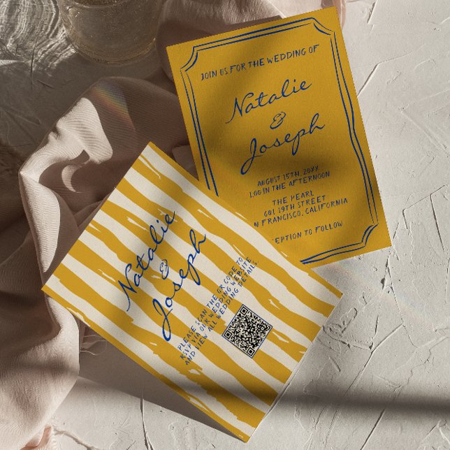 Invitación Código QR Boda de Pinstripes Escritas a Mano Itali (Subido por el creador)