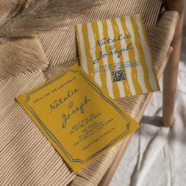 Invitación Código QR Boda de Pinstripes Escritas a Mano Itali
