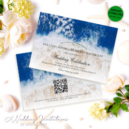 Invitación Código QR - Boda de playa tropical con olas del oc