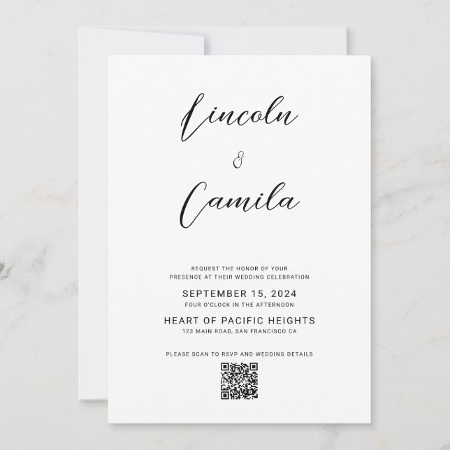 Invitación Código QR | Boda de presupuesto de guiones elegant (Anverso)