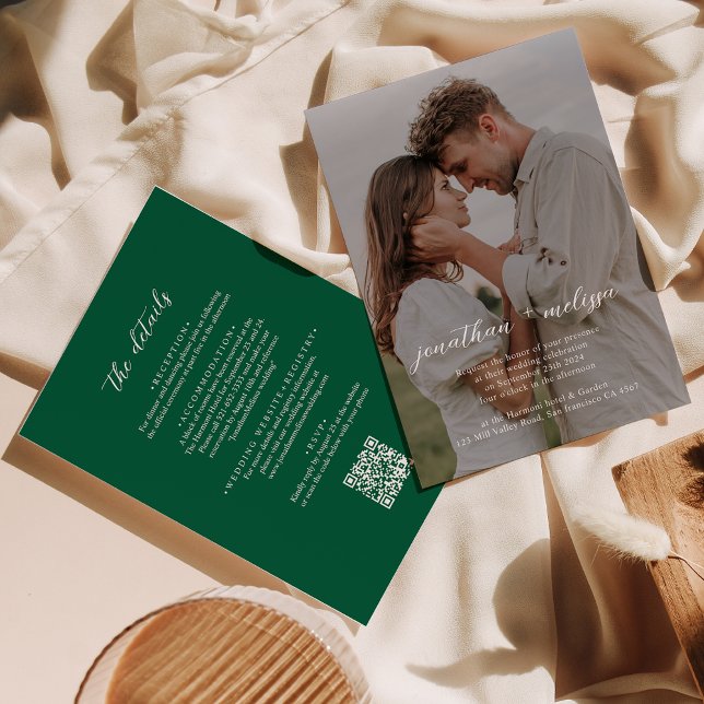 Invitación Código QR Boda de superposición de foto verde bril (Subido por el creador)