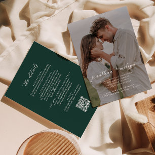 Invitación Código QR Boda de superposición verde esmeralda mo