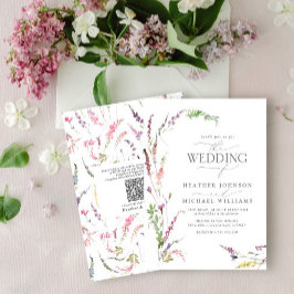 Invitación Código QR Boda elegante de moda floral silvestre