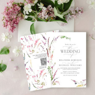 Invitación Código QR Boda elegante de moda floral silvestre