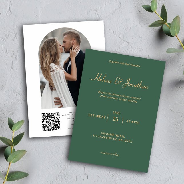 Invitación Código QR Boda Elegante Mínima Verde (Sage Green QR Code Photo Wedding Invitation)