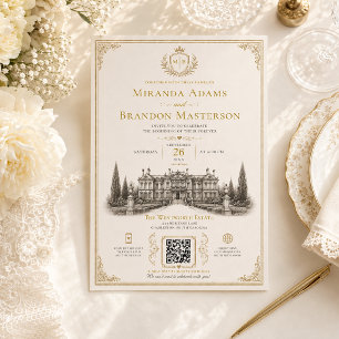 Invitación Código QR Boda Elegante Vintage Dinero Antiguo