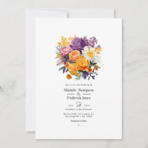 Código QR Boda floral morado, Naranja y amarillo