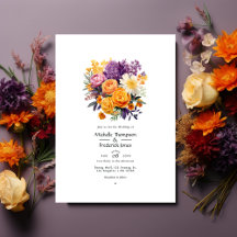 Código QR Boda floral morado, Naranja y amarillo