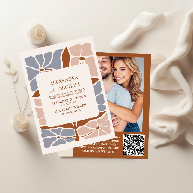 Invitación Código QR Boda Floral Retro Boho Chic (Subido por el creador)