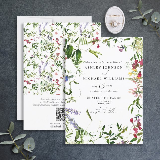 Invitación Código QR Boda florín silvestre moderno (Subido por el creador)