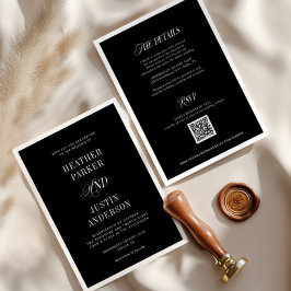 Invitación Código QR Boda formal clásico blanco y negro