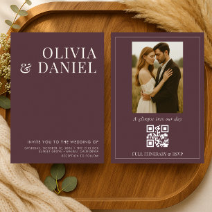 Invitación Código QR Boda Foto Minimalista Borgoña