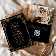 Código QR Boda Minimalista de foto de oro negro