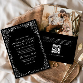 Invitación Código QR Boda Minimalista de fotografía blanco ne