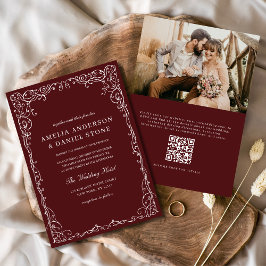 Invitación Código QR Boda Minimalista de fotografía en Borgoñ