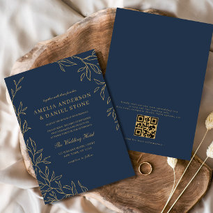 Invitación Código QR Boda mínimo de oro azul de marina modern