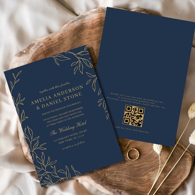 Invitación Código QR Boda mínimo de oro azul de marina modern (Subido por el creador)