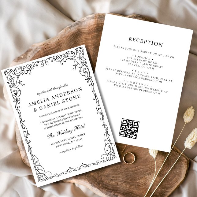 Invitación Código QR Boda mínimo moderno en blanco y negro (Subido por el creador)
