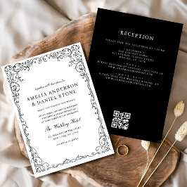 Invitación Código QR Boda mínimo moderno en blanco y negro