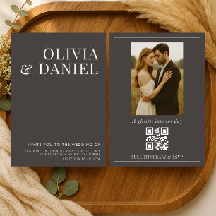 Invitación Código QR Boda Mocha Marrón Foto Minimalista