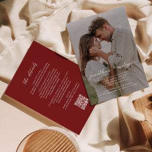 Invitación Código QR Boda moderno de escritura de fotos rojas