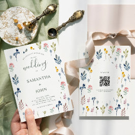 Invitación Código QR Boda moderno de flor silvestre rústica