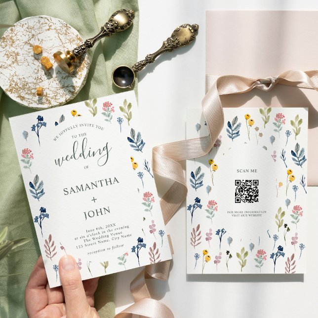 Invitación Código QR Boda moderno de flor silvestre rústica (Subido por el creador)