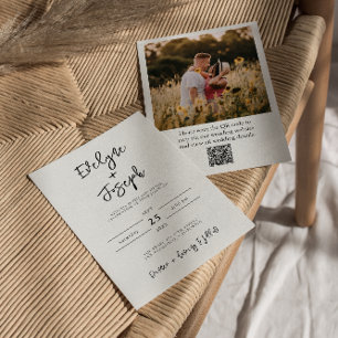 Invitación Código QR Boda moderno de foto en blanco y negro