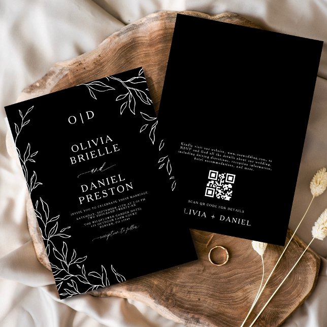 Invitación Código QR Boda moderno de hoja mínima en blanco y  (Subido por el creador)