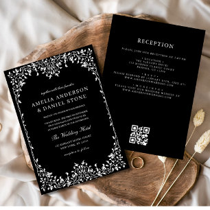 Invitación Código QR Boda moderno de hoja mínima en blanco y