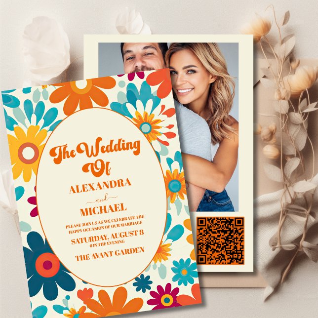 Invitación Código QR Boda Retro Moderno de los 70 con Margari (Subido por el creador)