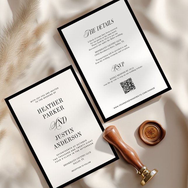 Invitación Código QR Boda simple negro y blanco clásico (Subido por el creador)