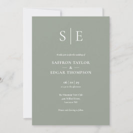 Invitación Código QR Boda Verde Salvia Monograma