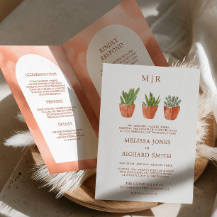 Invitación Código QR Bodas Arco Cactus Macetas de Terracota