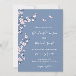 Invitación Código QR Bodas de Flor de Cerezo Azul