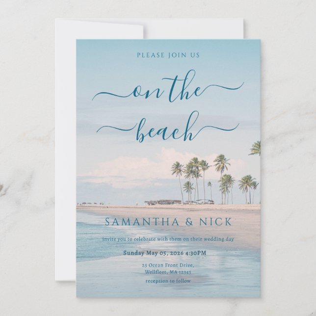 Invitación Código QR Bodas de Playa Palma Océano Azul (Anverso)