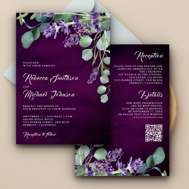 Invitación Código QR Bodas Lila Lavanda Eucalipto Rústico (Subido por el creador)