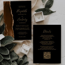 Código QR Bodas Negro Ágata Dorado Café Moca