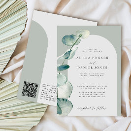 Invitación Código QR boho arqueo verde arco eucalipto boda