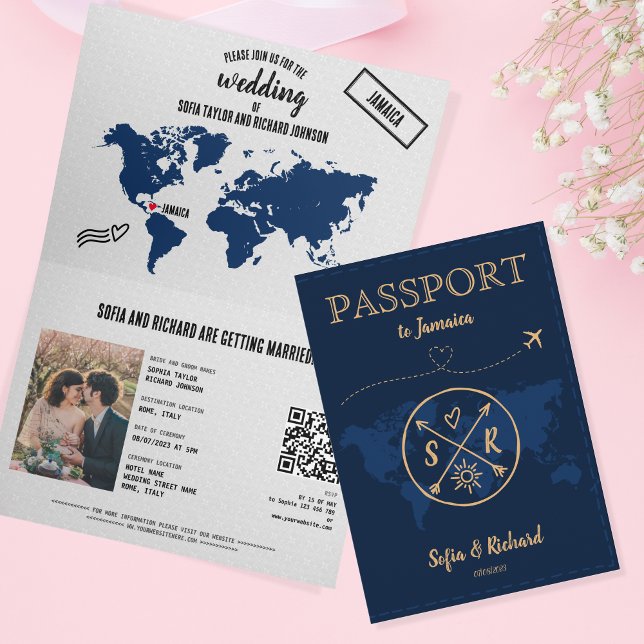 Invitación Código QR Boho Boda de destino Mapa de pasaporte (Subido por el creador)