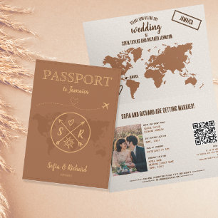 Invitación Código QR Boho Boda de destino Mapa de pasaporte I