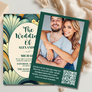 Invitación Código QR Boho Boda floral retro